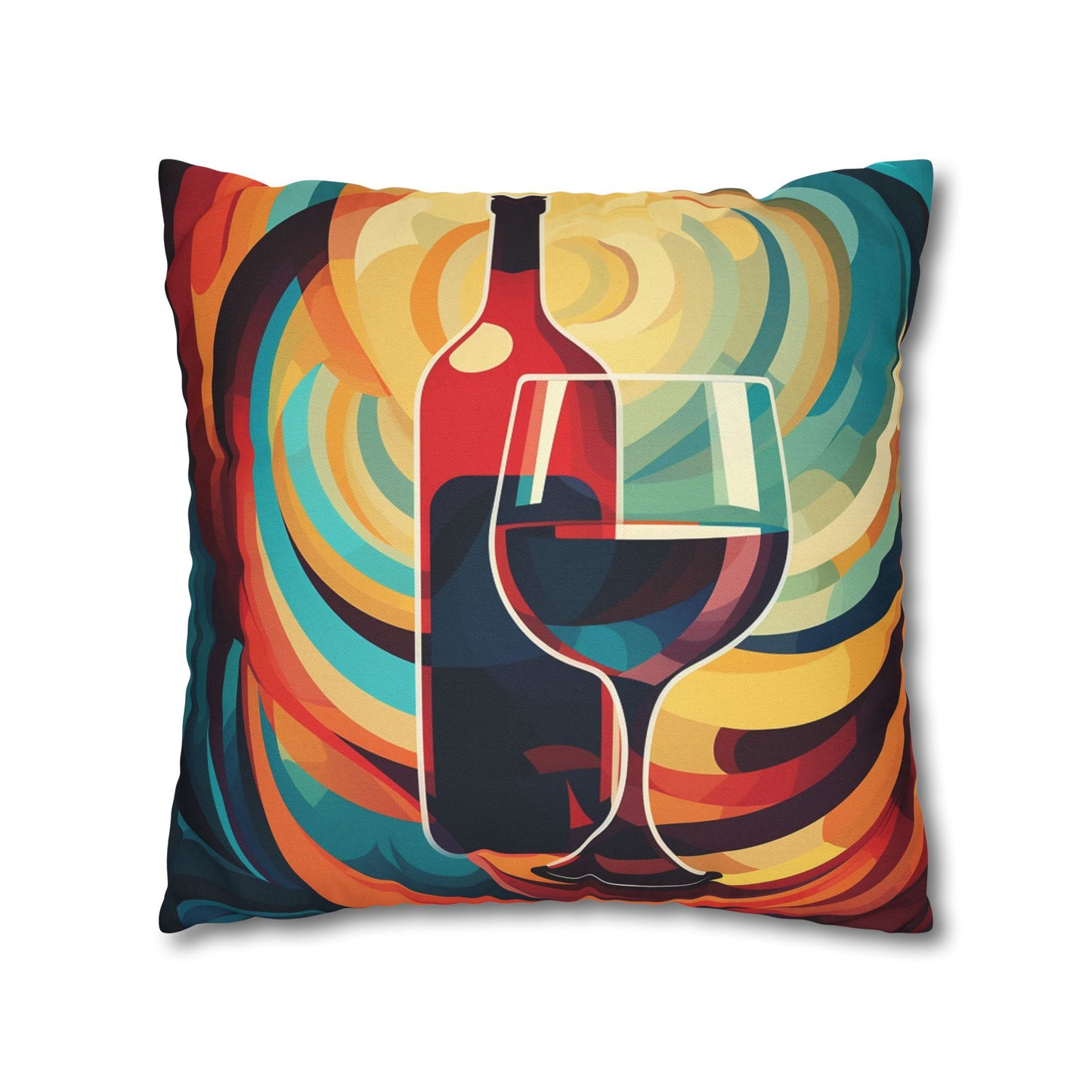 Wine Lover Abstract - Bottle & Glass Design Spun Polyester Square Pillow Case