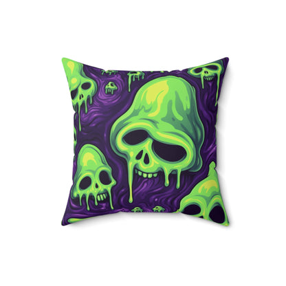 Halloween Slime Skull Green Skeletons Scary Horror Pattern - Spun Polyester Square Pillow