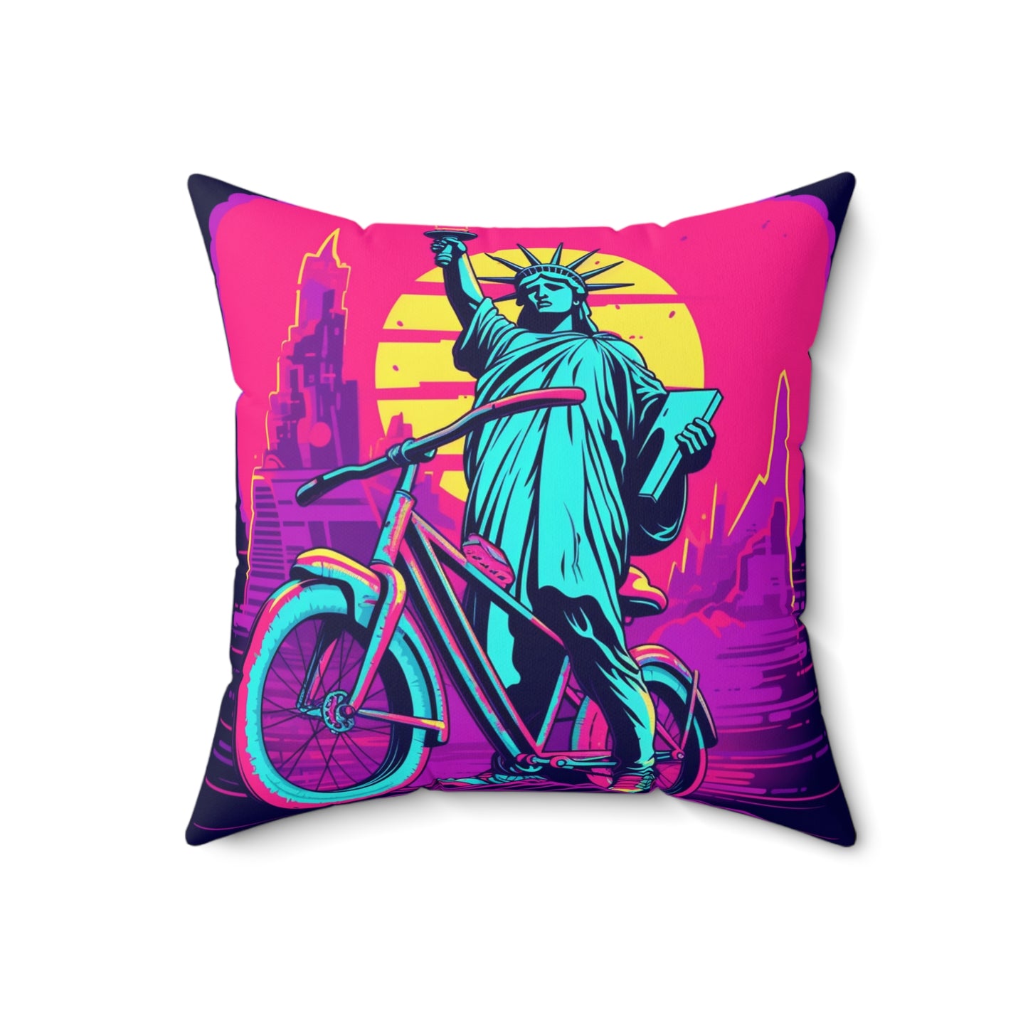 Statue of Libery Biker USA Cycle Style Spun Polyester Square Pillow