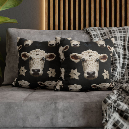 Crochet Cow Pattern Farm Animal Fabric Style - Spun Polyester Square Pillow Case