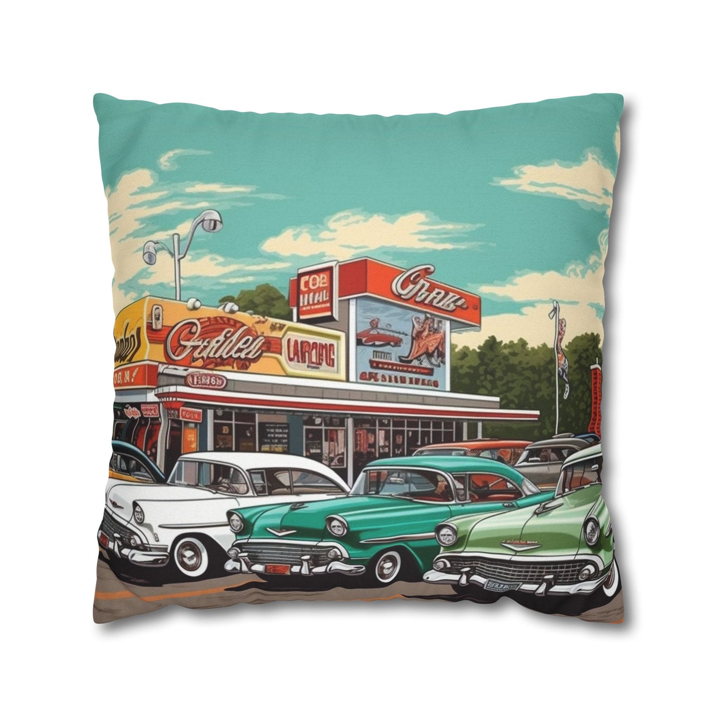 1950s Classic Car Collection Retro Artwork Spun Polyester Square Pillow Case