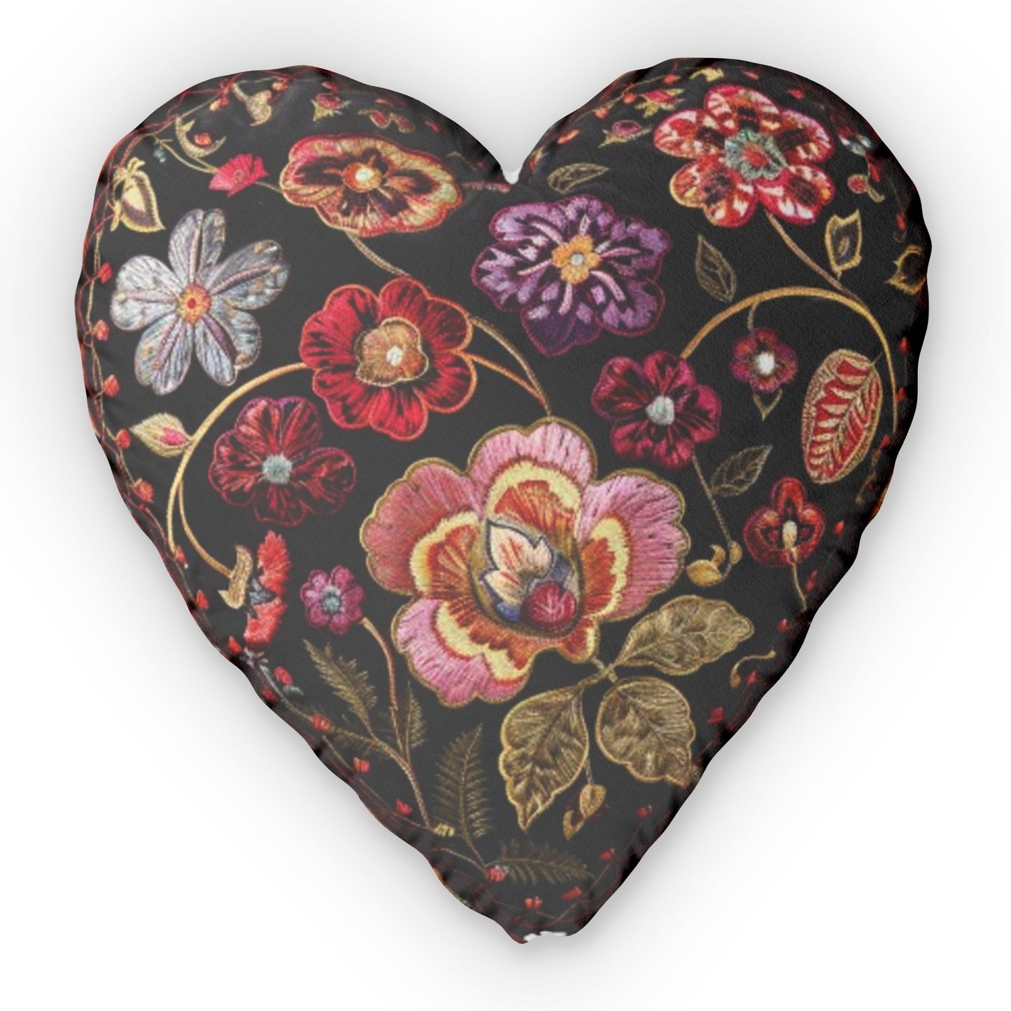 Velvet Floral Heart Shaped Dimensional Decorative Square Throw Pillow, Love Gift, Plush Gift