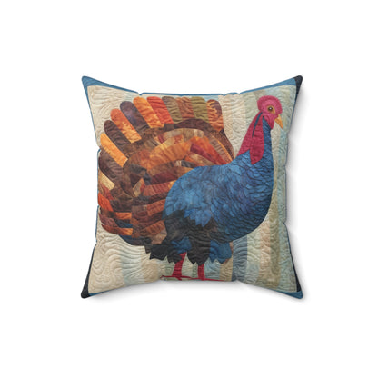 Thanksgiving Harvest Quilt: Festive Turkey Design for Holiday Season - Spun Polyester Square Pillow