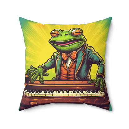 Frog Key Board Piano Player Musician Artist Graphic Spun Polyester Square Pillow