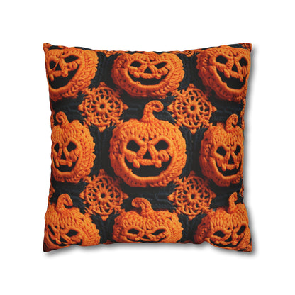 Halloween Crochet Pumpkin Scary Horror Festive Holiday Pattern - Spun Polyester Square Pillow Case