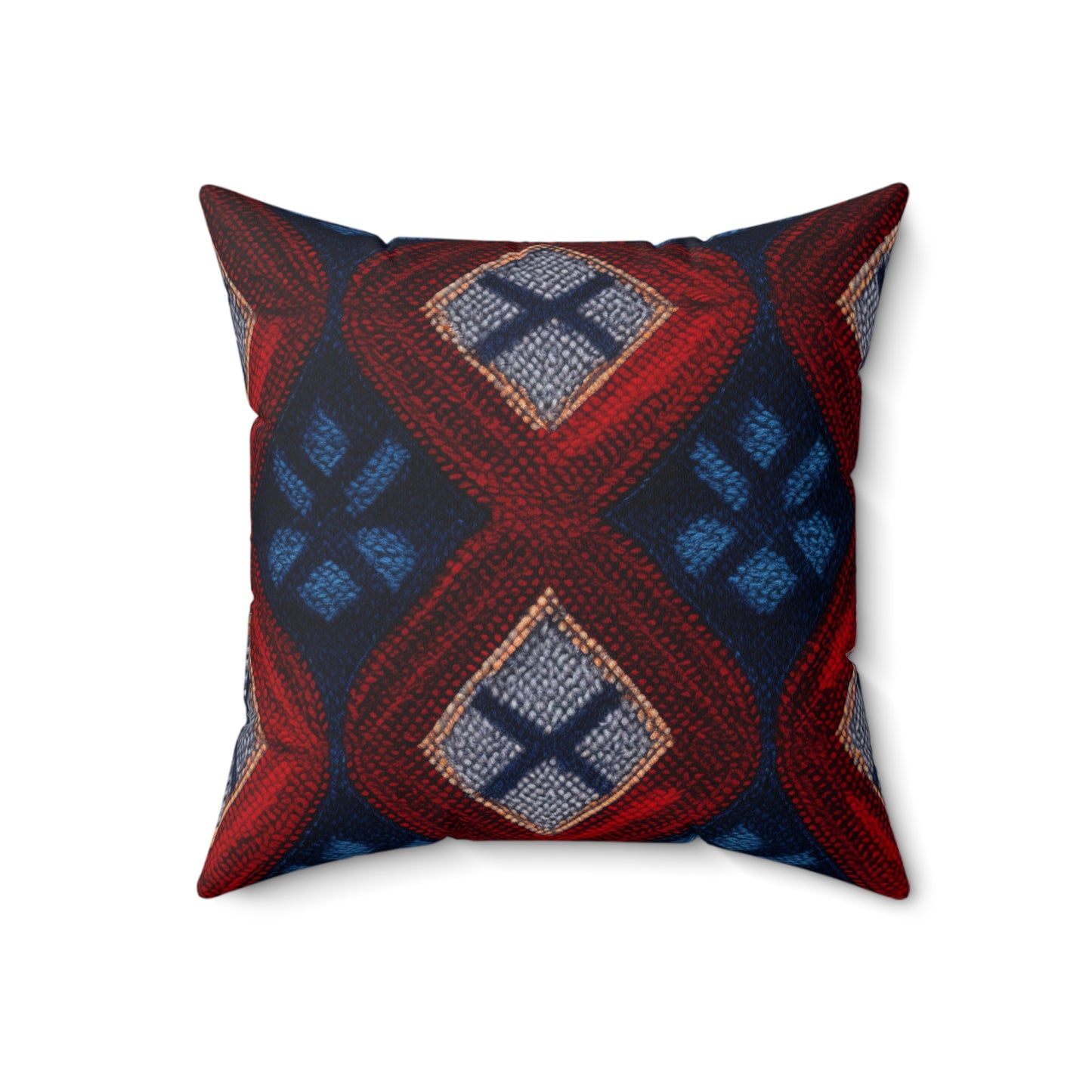 Moquette Majesty: Red & Blue Woolen Wonders - Spun Polyester Square Pillow