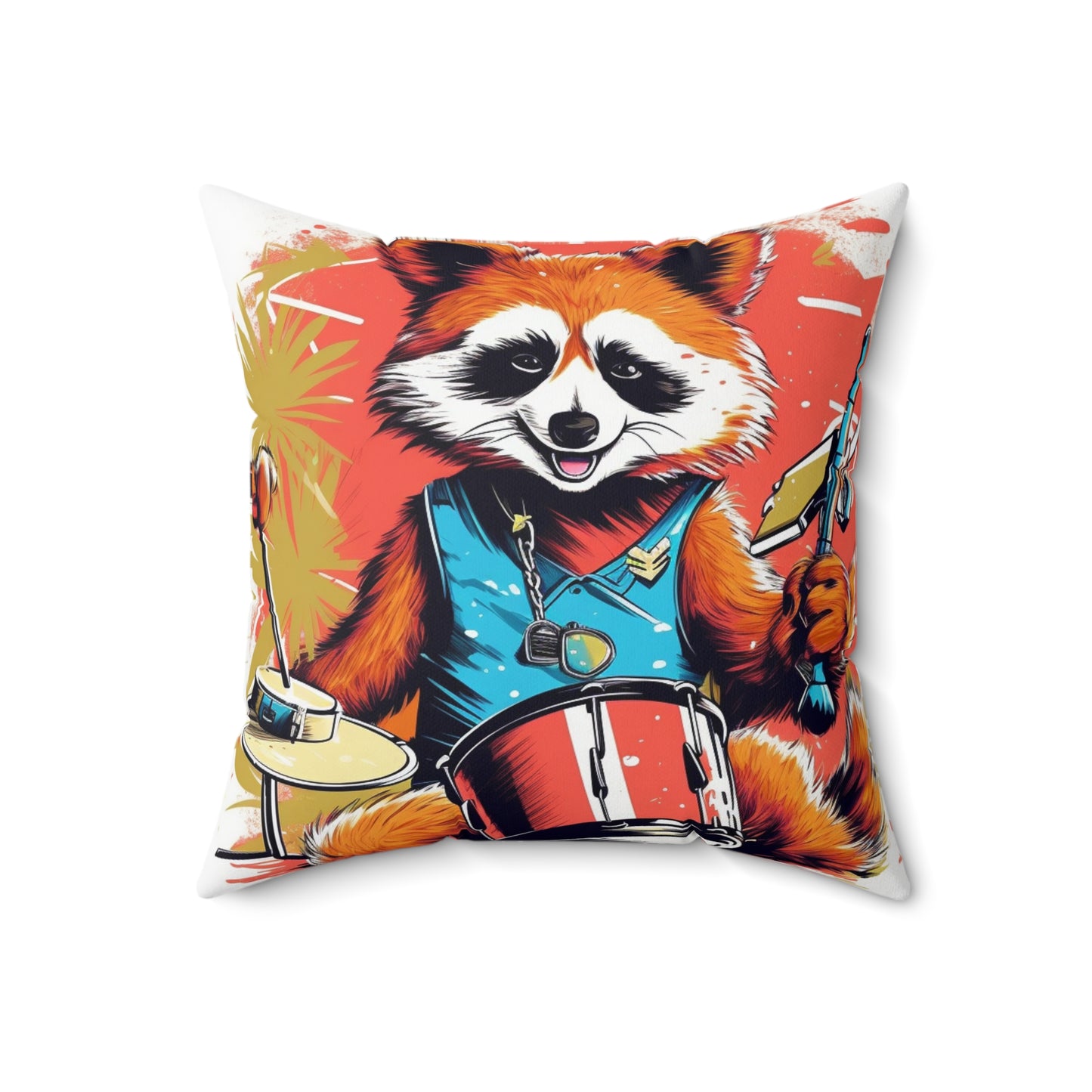 Red Panda Drum Music Player Graphic Spun Polyester Square Pillow