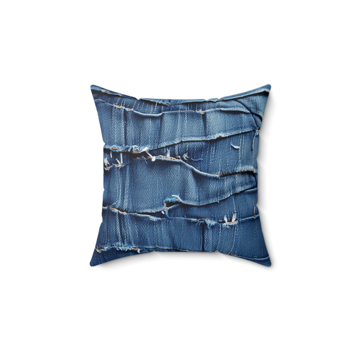 Midnight Blue Distressed Denim: Rugged, Torn & Stylish Design - Spun Polyester Square Pillow