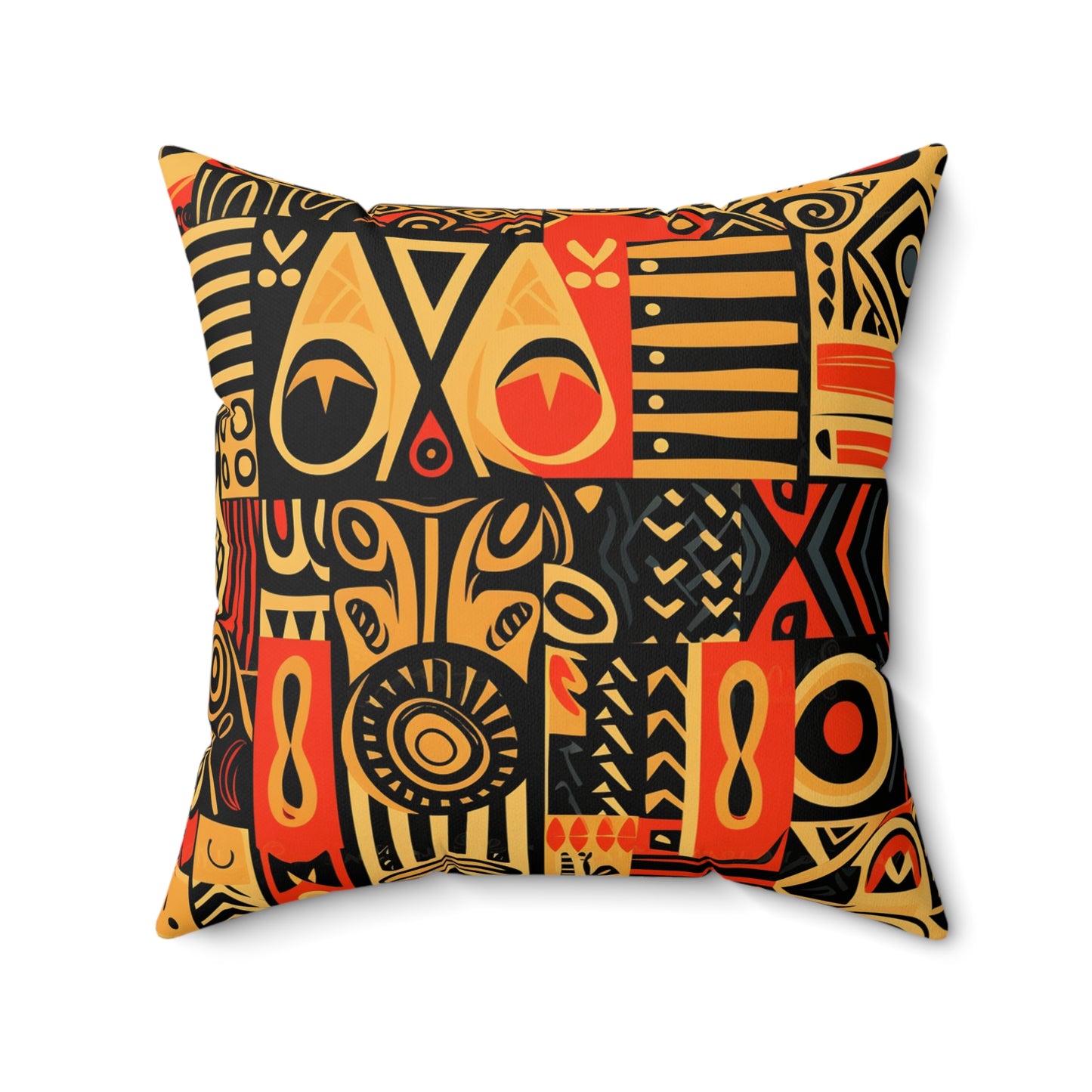 Tribal Art-Inspired Abstract Symbols, Heritage - Spun Polyester Square Pillow