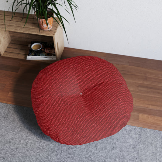 Bold Ruby Red: Denim-Inspired, Passionate Fabric Style - Tufted Floor Pillow, Round