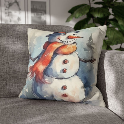 Frosty Winter Snowman - Spun Polyester Square Pillow Case