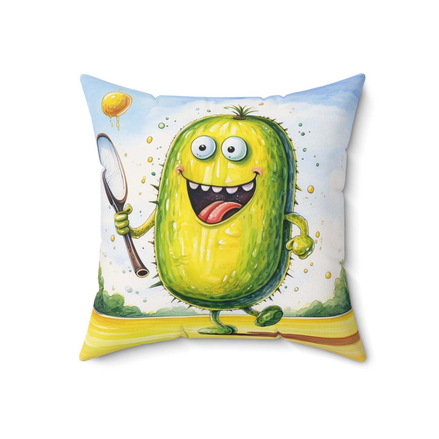 Pickleball Sport: Athletic Pickle Playing Game with Net and Paddle - Spun Polyester Square Pillow