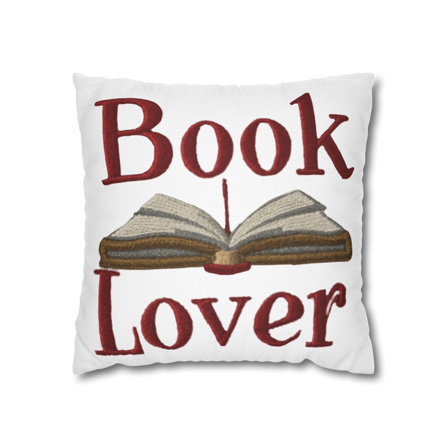 Open Book Embroidery Art: Book Lover Text for Avid Readers - Spun Polyester Square Pillow Case