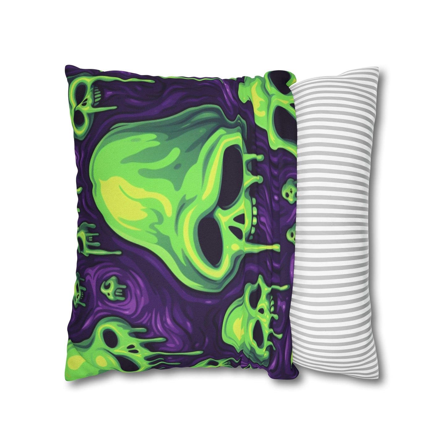 Halloween Slime Skull Green Skeletons Scary Horror Pattern - Spun Polyester Square Pillow Case