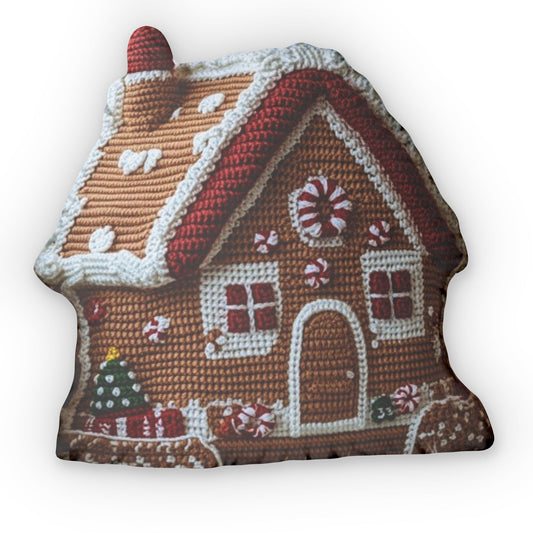 Candy House, Christmas Gingerbread Cushion, Plush Gift, Shaped Pillow