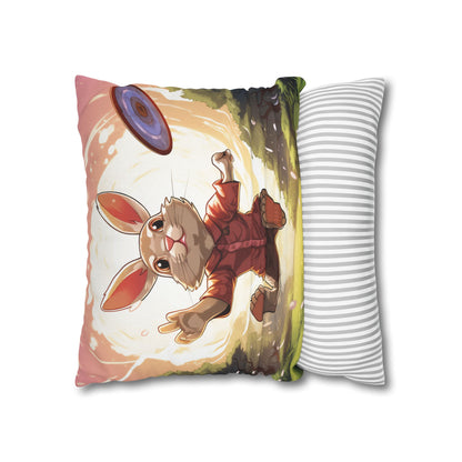 Disc Golf Rabbit: Bunny Aiming Frisbee for Basket Chain - Spun Polyester Square Pillow Case