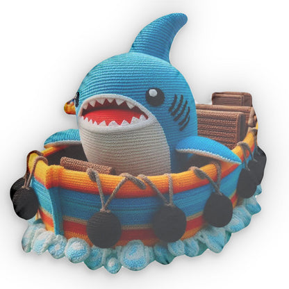 Shark Crochet Water Ride, Boat Gift, Ocean Plush, Shaped Pillow