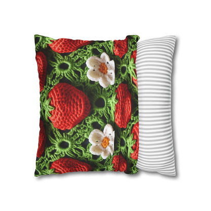 Strawberry Field Crochet - Forever Forest Greens - Fruit Berry Harvest Crop - Spun Polyester Square Pillow Case