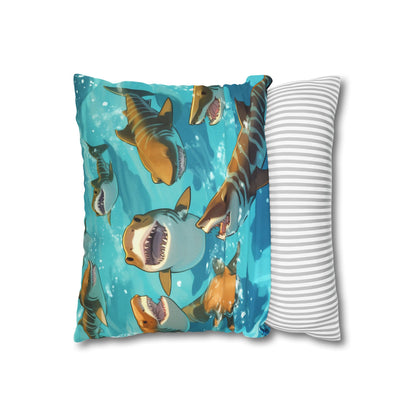 Tiger Shark: Ocean Marine Wildlife - Underwater - Spun Polyester Square Pillow Case