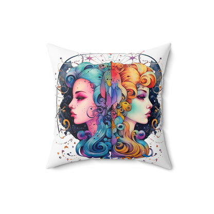 Graffiti Gemini Zodiac Sign - Astrology, Twins Symbol - Spun Polyester Square Pillow