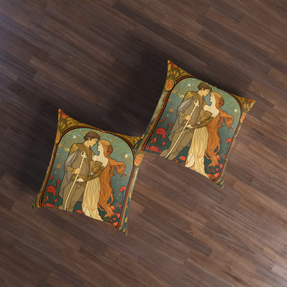 Lovers Tarot Card - Detailed Reading Symbolism, Full-Color Illustration - Tufted Floor Pillow, Square