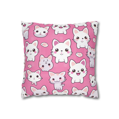 Adorable Cartoon-Style Anime Kitten, Cat, Kitty Pattern - Cute and Colorful - Spun Polyester Square Pillow Case