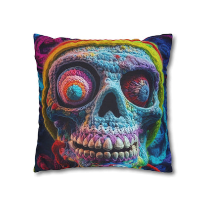 Crochet Skull Halloween Scary Horror Design - Spun Polyester Square Pillow Case