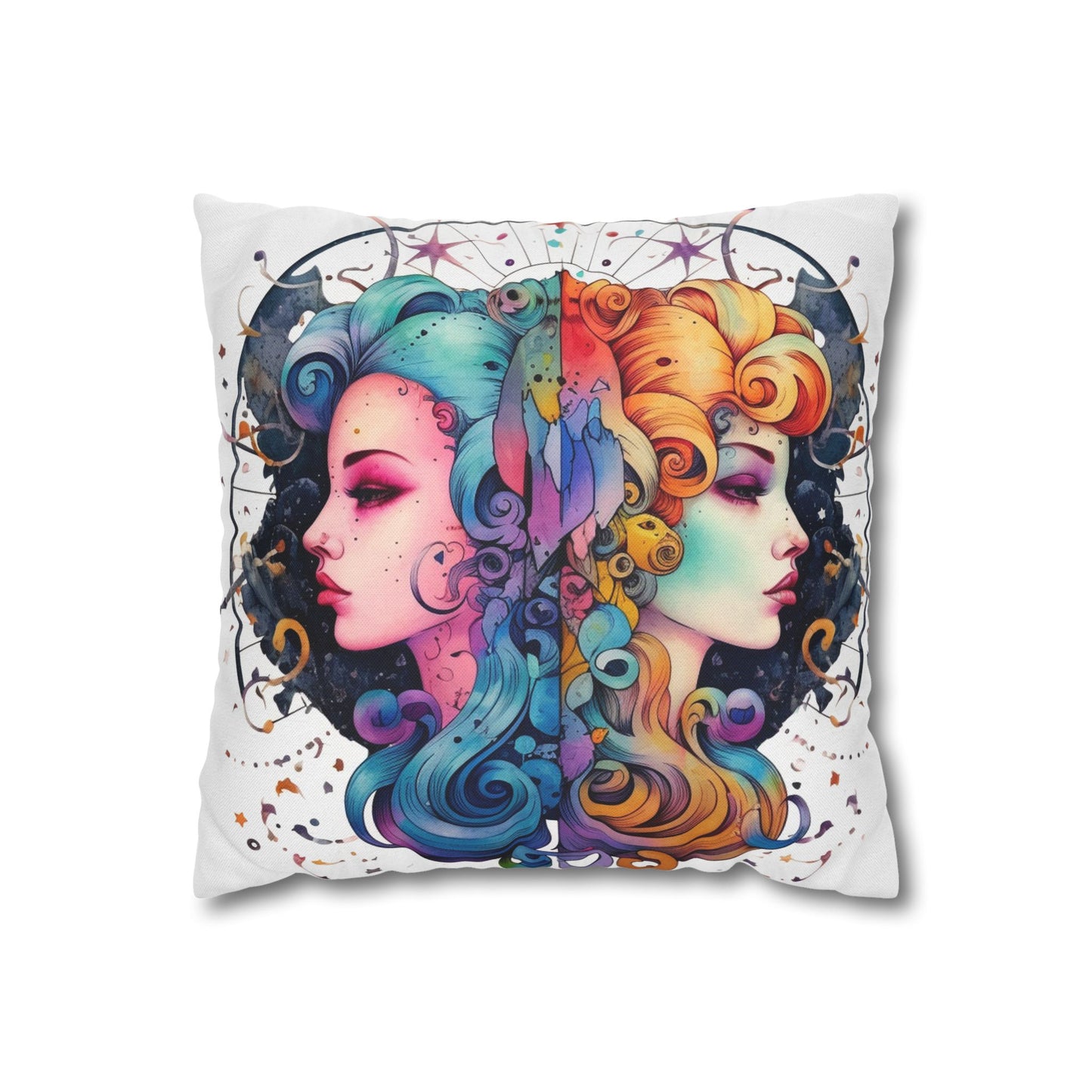 Graffiti Gemini Zodiac Sign - Astrology, Twins Symbol - Spun Polyester Square Pillow Case