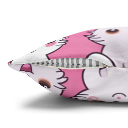 Adorable Cartoon-Style Anime Kitten, Cat, Kitty Pattern - Cute and Colorful - Spun Polyester Square Pillow Case