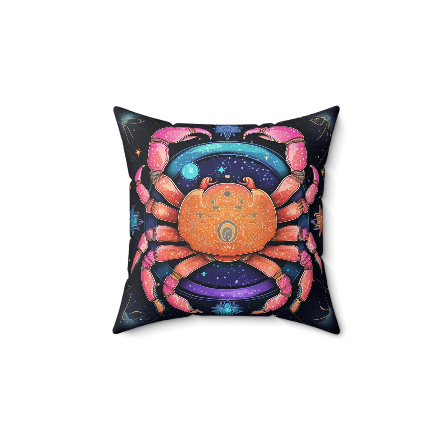 Rainbow Celestial Crab - Vibrant Cancer Zodiac Sign Art - Spun Polyester Square Pillow