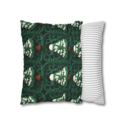 Evergreen Christmas Trees Crochet, Festive Pine Tree Holiday Craft, Yuletide Forest, Winter - Spun Polyester Square Pillow Case