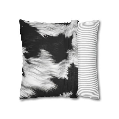 Cowhide on Hair Leather - Black and White - Designer Style - Spun Polyester Square Pillow Case