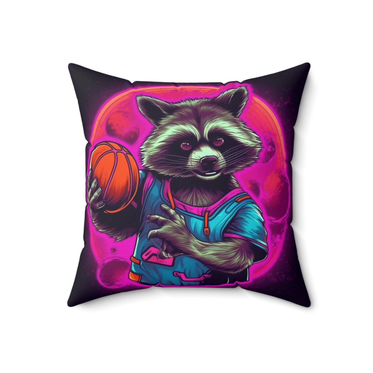 Basketball Raccoon Sport Player Athletic Animal Style Spun Polyester Square Pillow