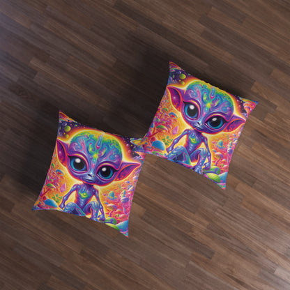 Colorful Extraterrestrial Design - Vibrant, Unique & Eye-Catching - Tufted Floor Pillow, Square