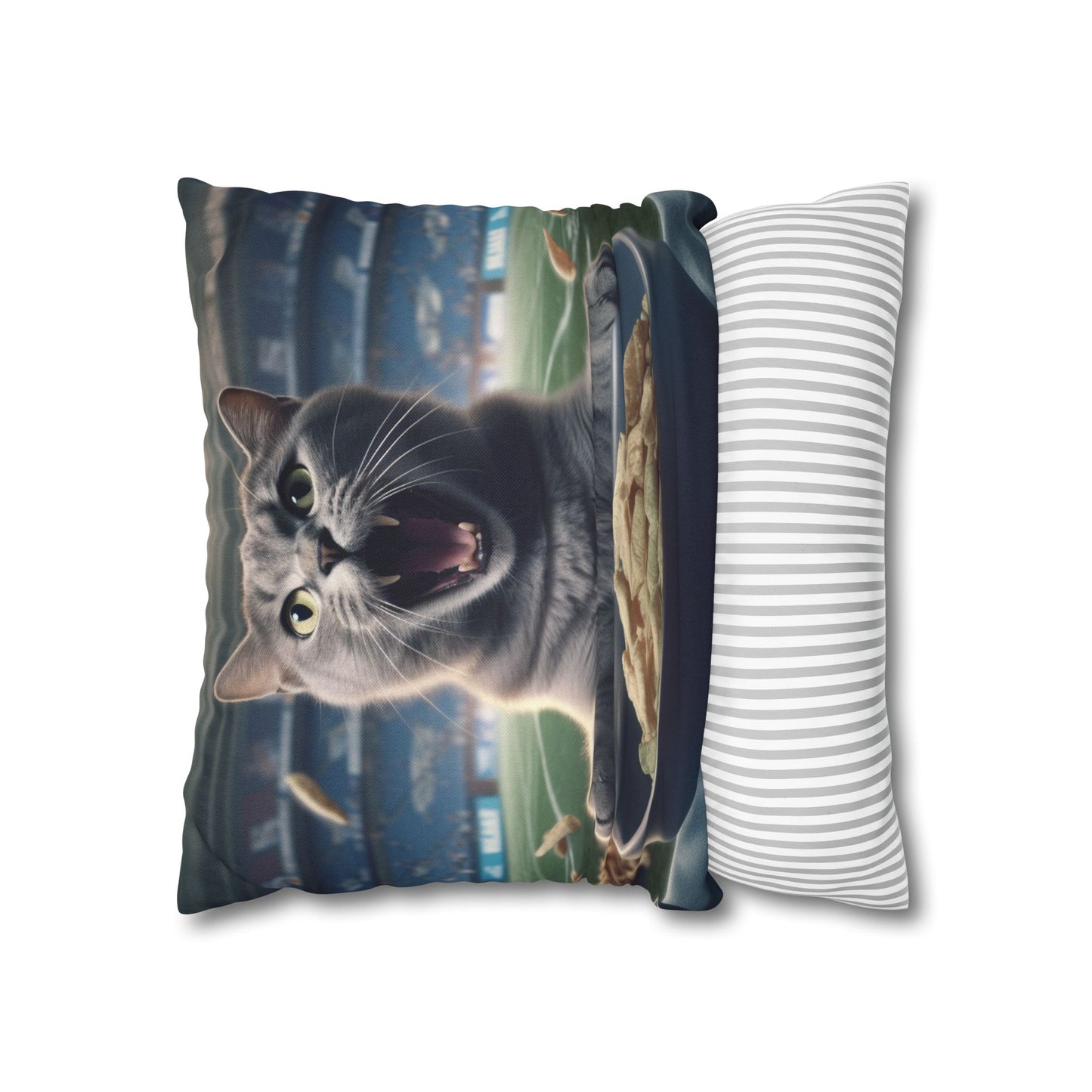 Halftime Football Feline: Screaming Sports Fan Cat Stadium Food Kitten - Spun Polyester Square Pillow Case