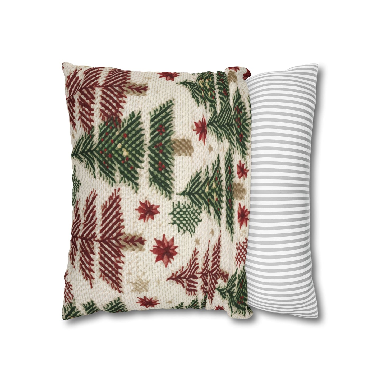 Embroidered Christmas Winter, Festive Holiday Stitching, Classic Seasonal Design - Spun Polyester Square Pillow Case