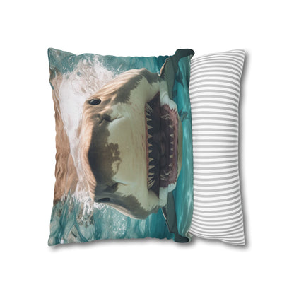 Bull Shark: River Monster Menace - Realistic Dark Water Predator - Spun Polyester Square Pillow Case