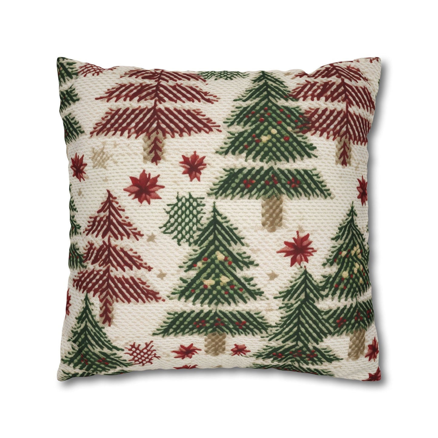 Embroidered Christmas Winter, Festive Holiday Stitching, Classic Seasonal Design - Spun Polyester Square Pillow Case