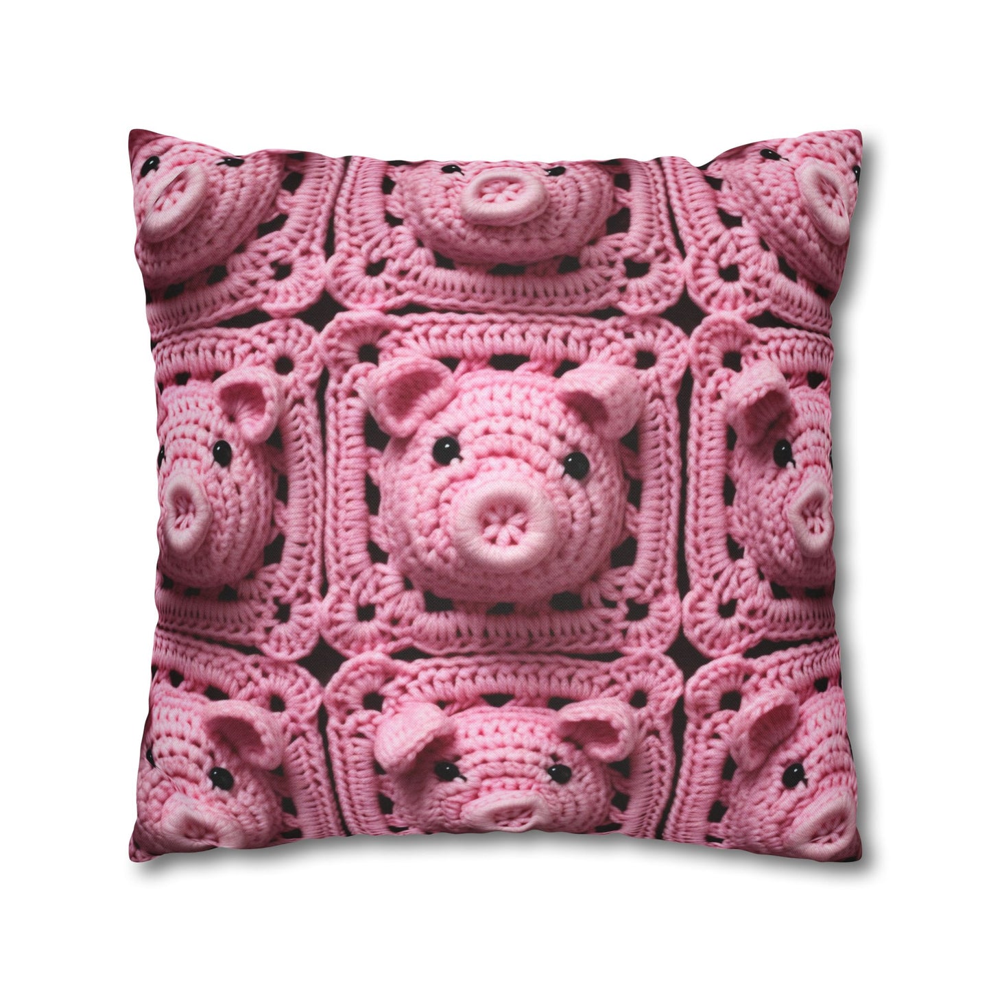 Crochet Pig Farm Animal Pink Snout Piggy Pattern - Spun Polyester Square Pillow Case