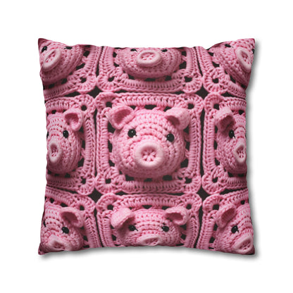 Crochet Pig Farm Animal Pink Snout Piggy Pattern - Spun Polyester Square Pillow Case