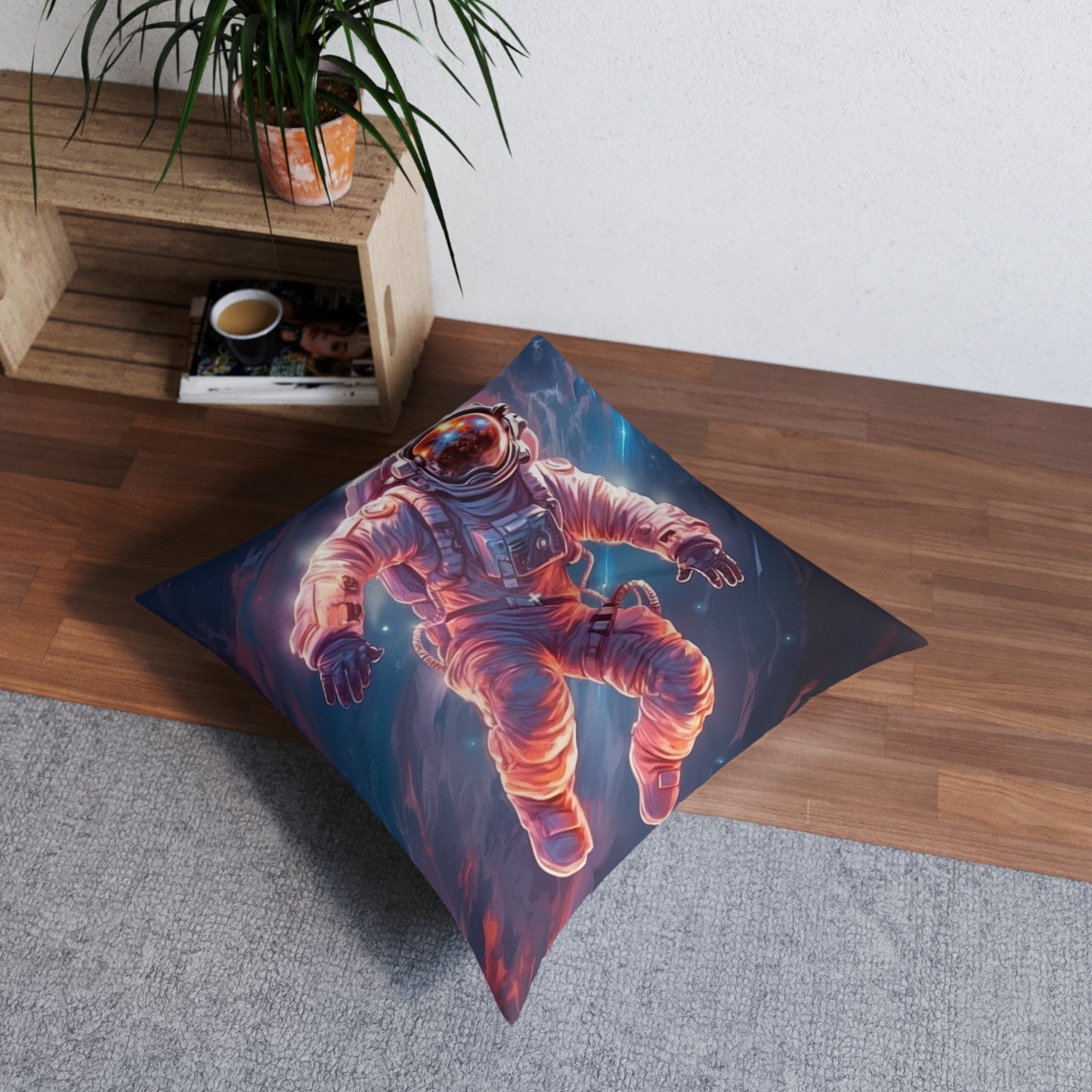 Astronaut Outer Space - Galaxy Starfield Art - Tufted Floor Pillow, Square