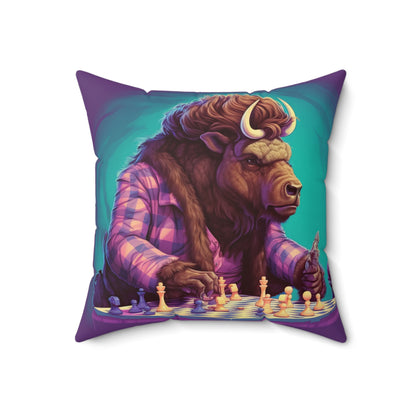 American Buffalo Bison Chess Player Graphic Spun Polyester Square Pillow