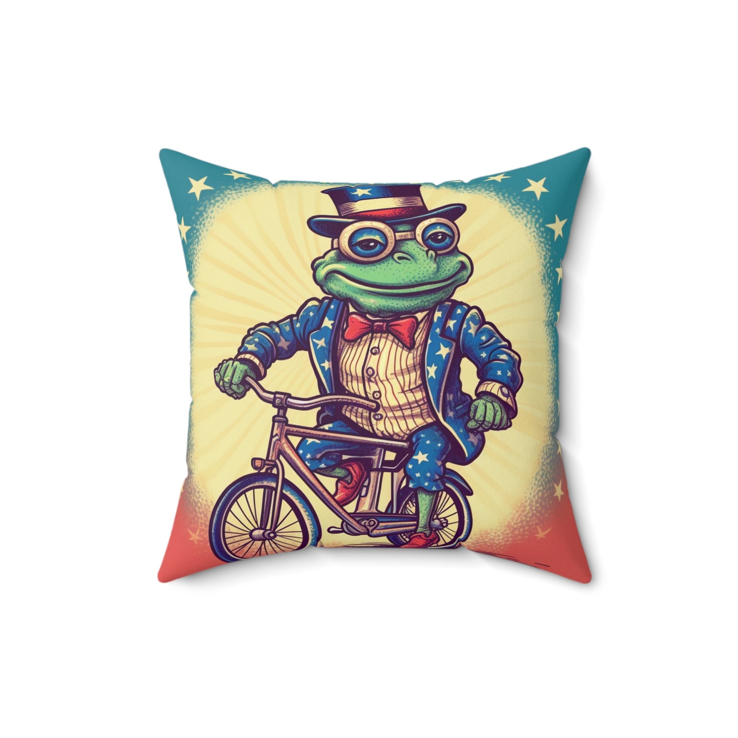 USA Frog Patriotic Indepencence Day 4th of July Bike Rider Spun Polyester Square Pillow