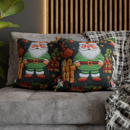 Christmas Santa Claus - Embroidered Presents - Festive Winter Wonderland - Deck the Halls Design - Spun Polyester Square Pillow Case