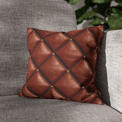 Brown Leather Cognac Pattern Rugged Durable Design Style - Spun Polyester Square Pillow Case