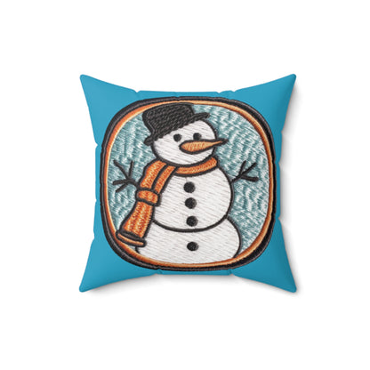 Snowman Embroidered Patch - Chenille Christmas Winter - Spun Polyester Square Pillow