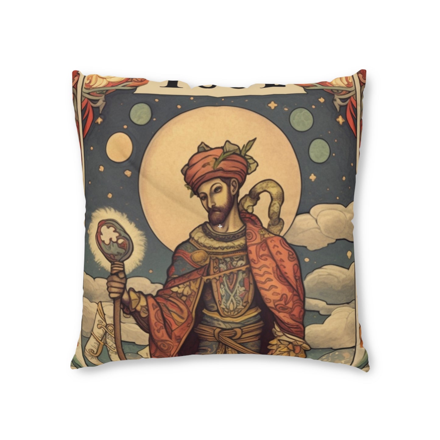 Expressive Tarot - 'The Fool' Card Artistic Reading Symbol - Tufted Floor Pillow, Square