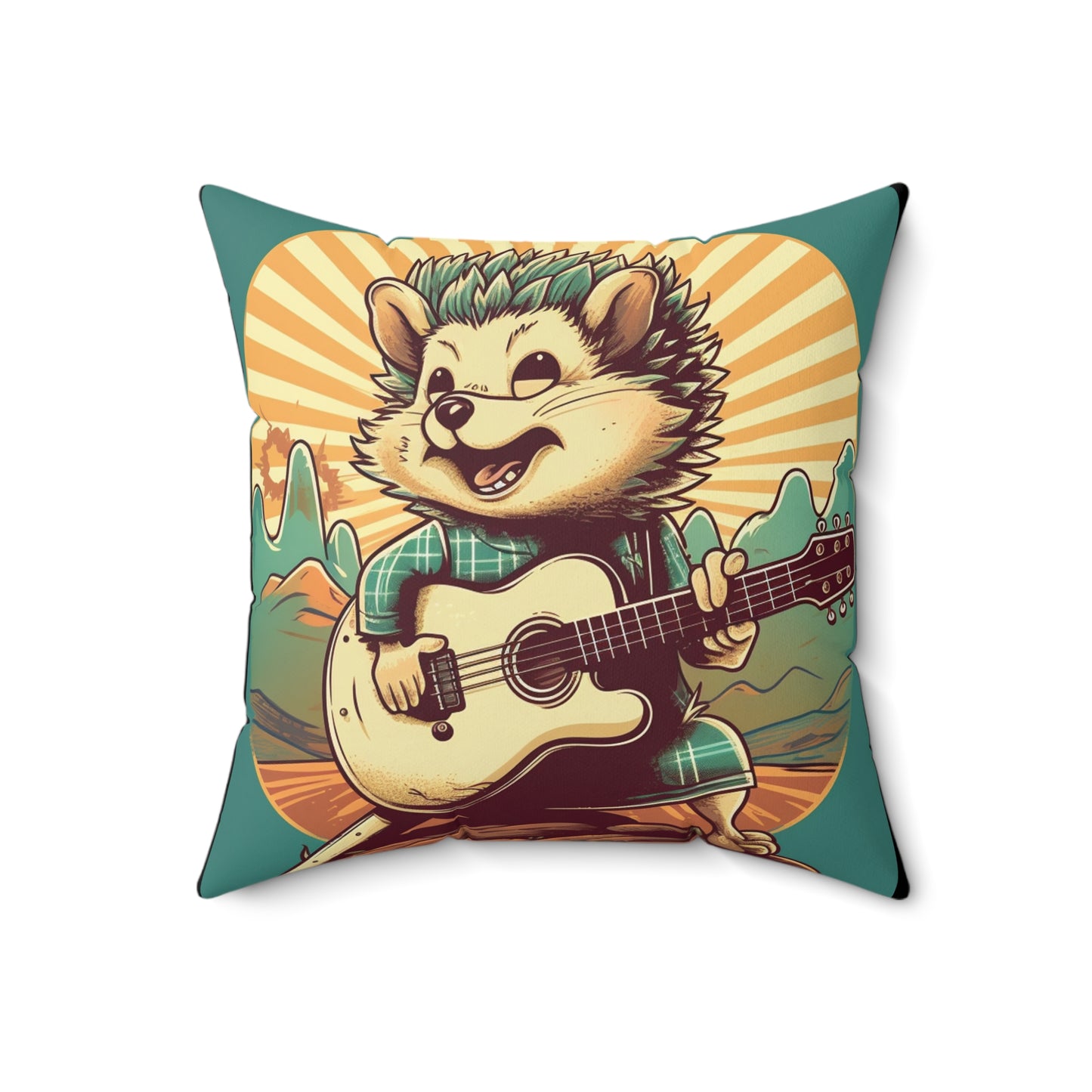 Hedgehog Old Style Classic Guitarist Digital Design Spun Polyester Square Pillow