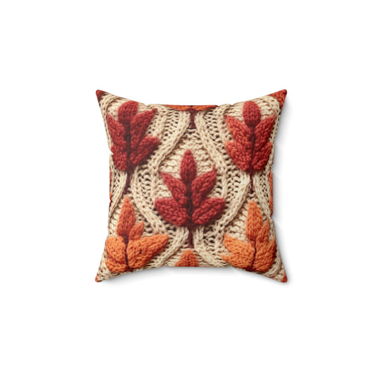 Crochet Fall Leaves: Harvest Rustic Design - Golden Browns -Woodland Maple Magic - Spun Polyester Square Pillow