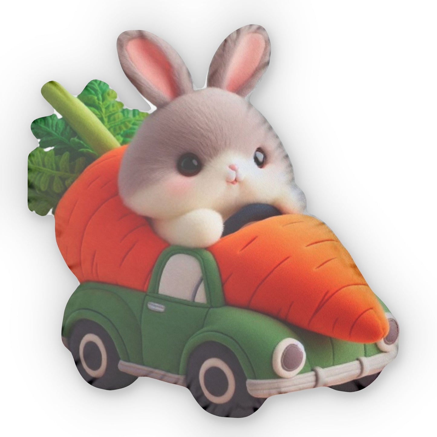 Bunny Driving Carrot Shaped Car Plush Shaped Pillow